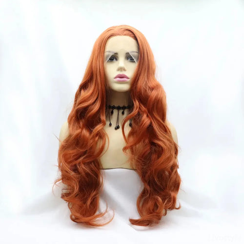 24-Inch Long Wavy Synthetic Lace Front Wig – Ginger