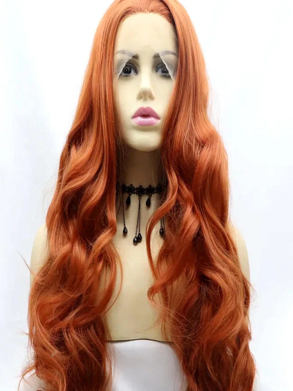 24-Inch Long Wavy Synthetic Lace Front Wig – Ginger