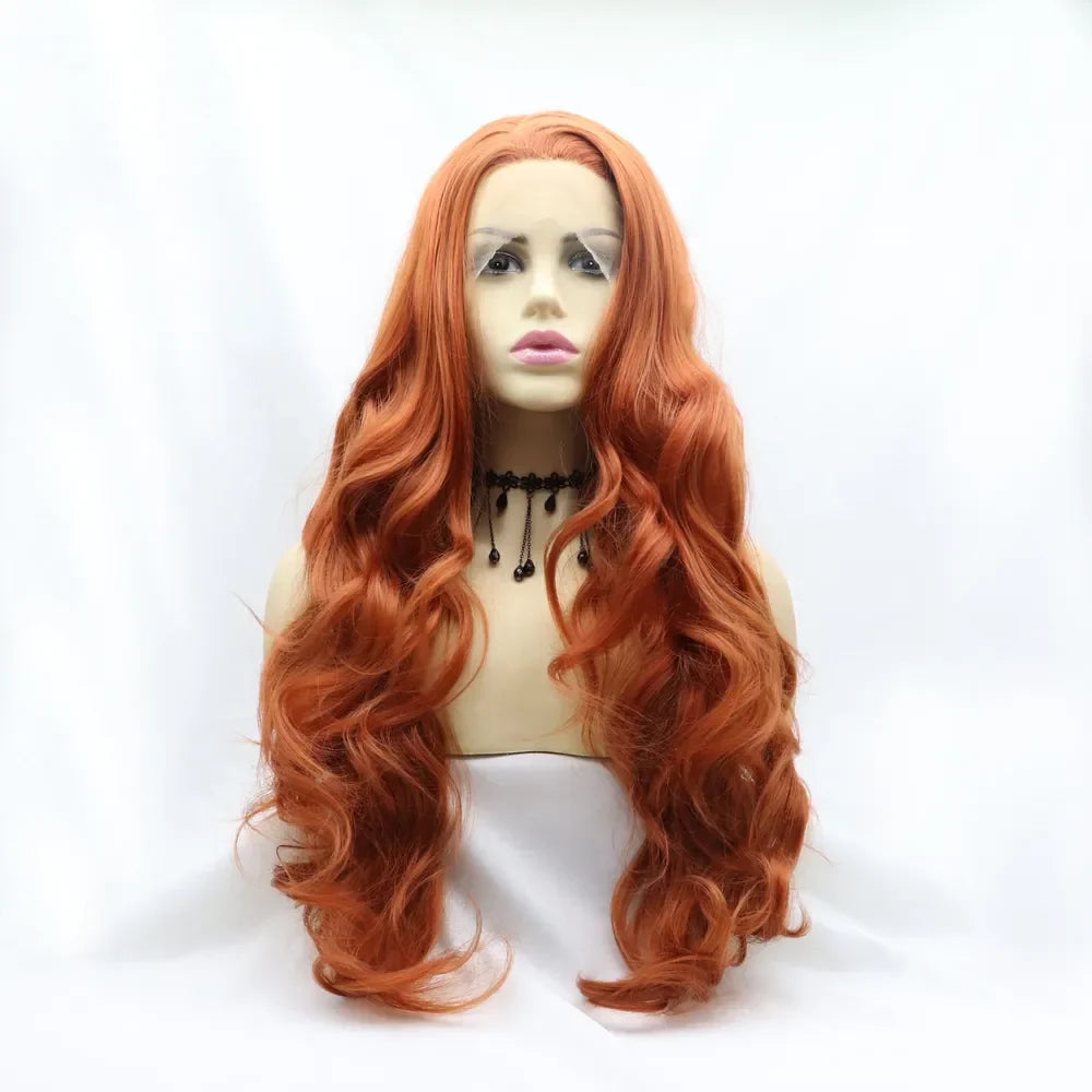 24-Inch Long Wavy Synthetic Lace Front Wig – Ginger