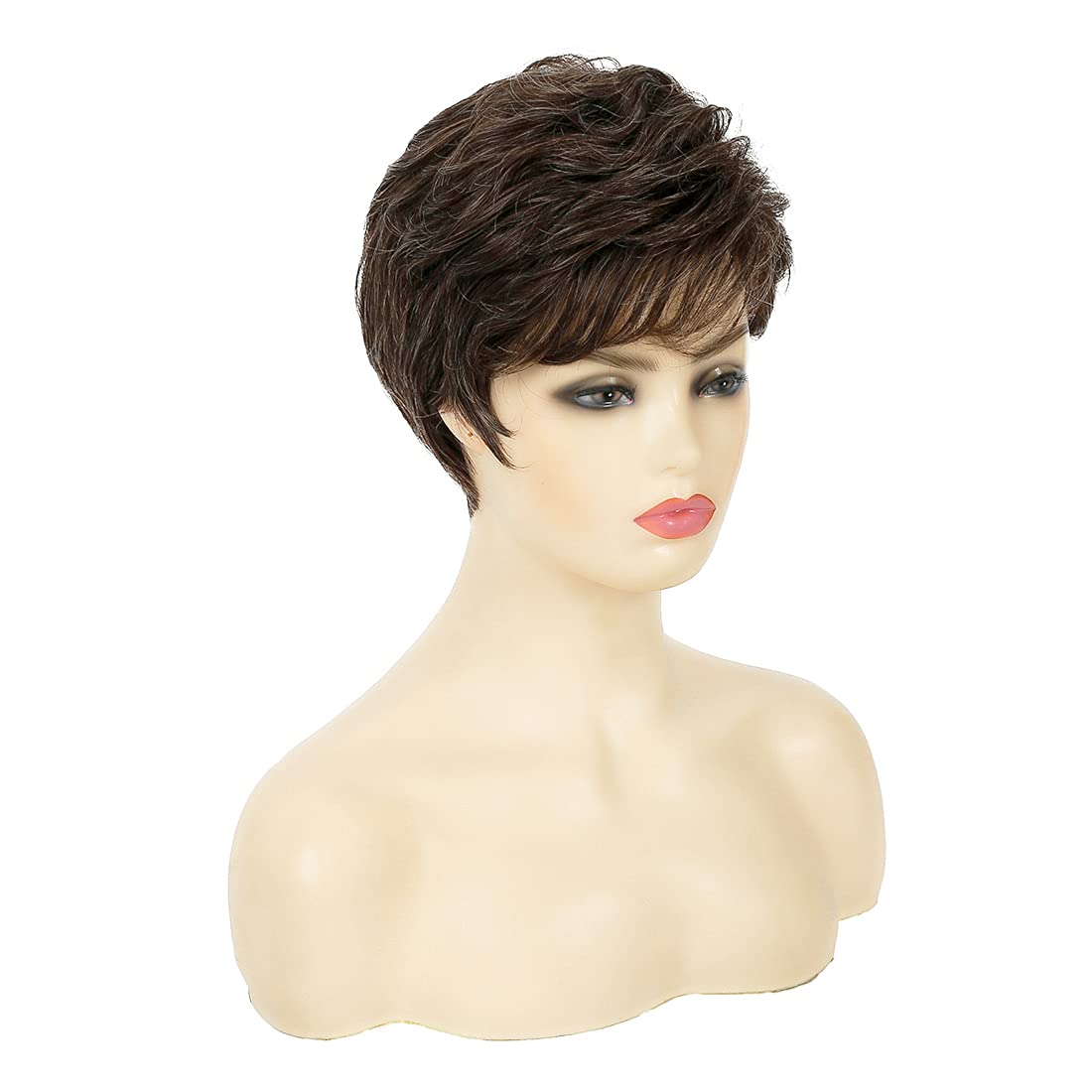 Women Short Pixie Cut Wig Synthetic Layered Cosplay Hair,Brown