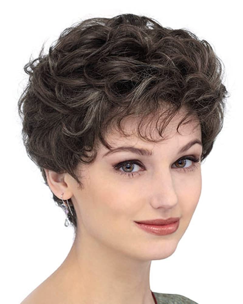 Women Short Pixie Cut Wig Synthetic Layered Cosplay Hair,Brown