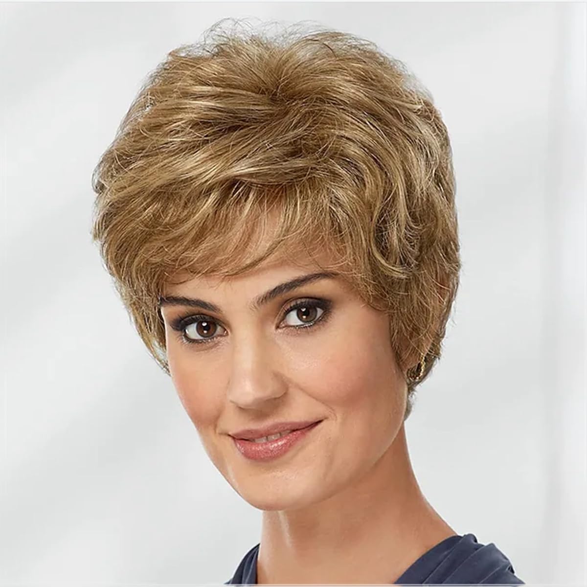 Women Short Pixie Cut Wig Synthetic Layered Cosplay Hair,Brown