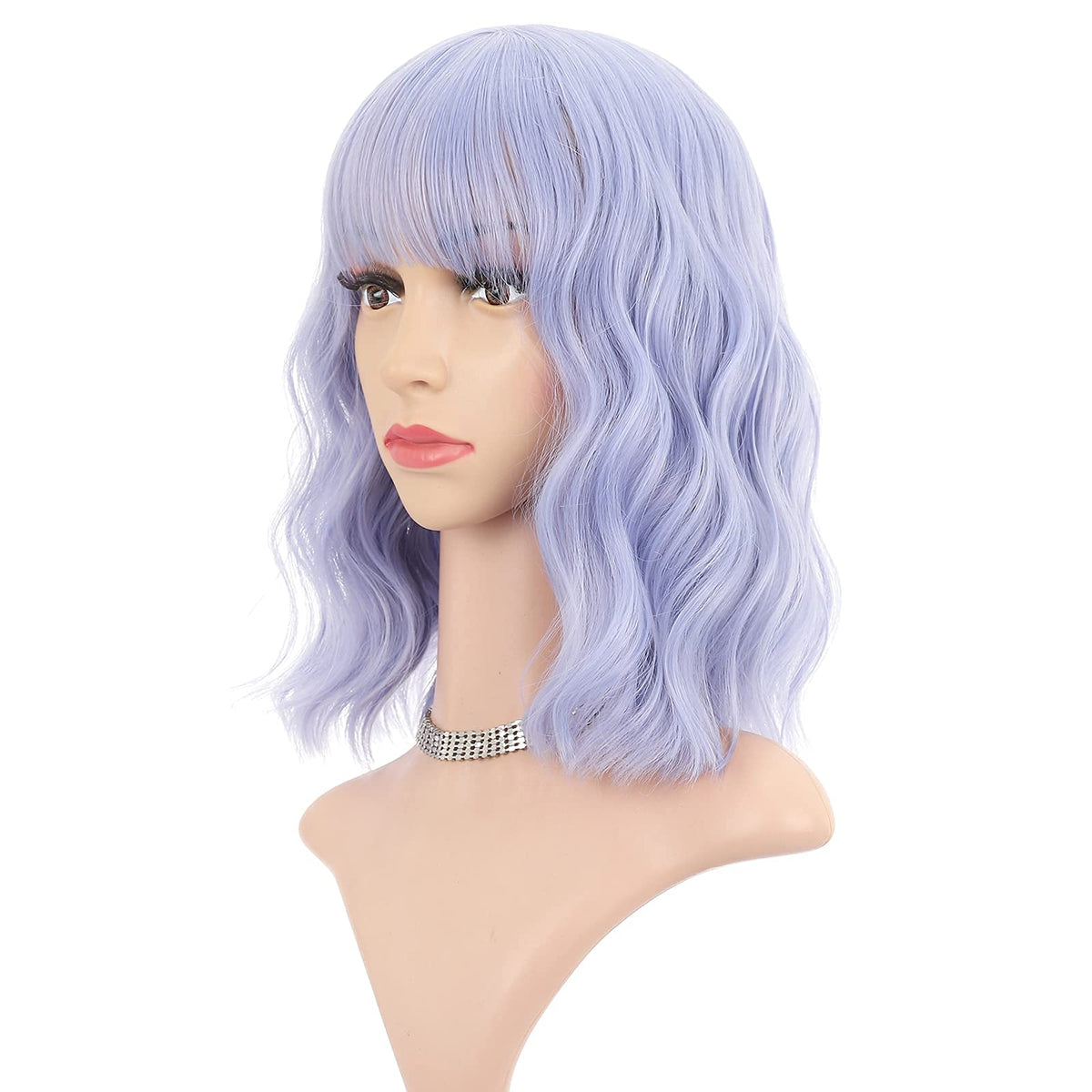 FAELBATY Blonde Wave Short Bob Wigs With Air Bangs Shoulder Length Wig For Women and Girls Curly Wavy Synthetic Cosplay Costume Wig (12" Mix blonde and gold)