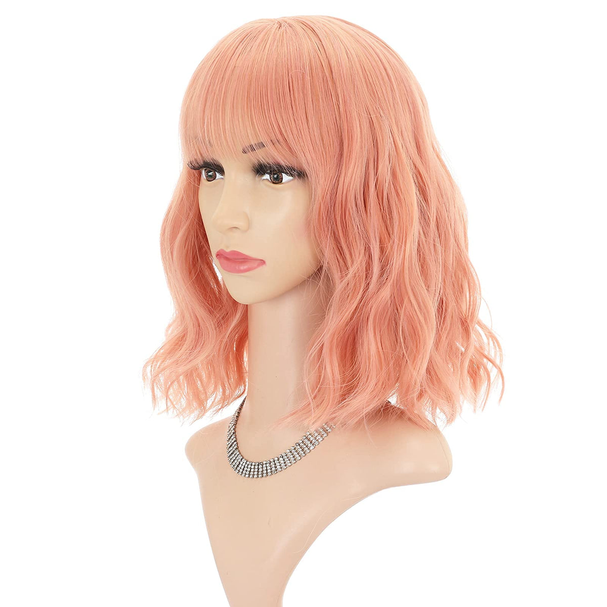 FAELBATY Blonde Wave Short Bob Wigs With Air Bangs Shoulder Length Wig For Women and Girls Curly Wavy Synthetic Cosplay Costume Wig (12" Mix blonde and gold)
