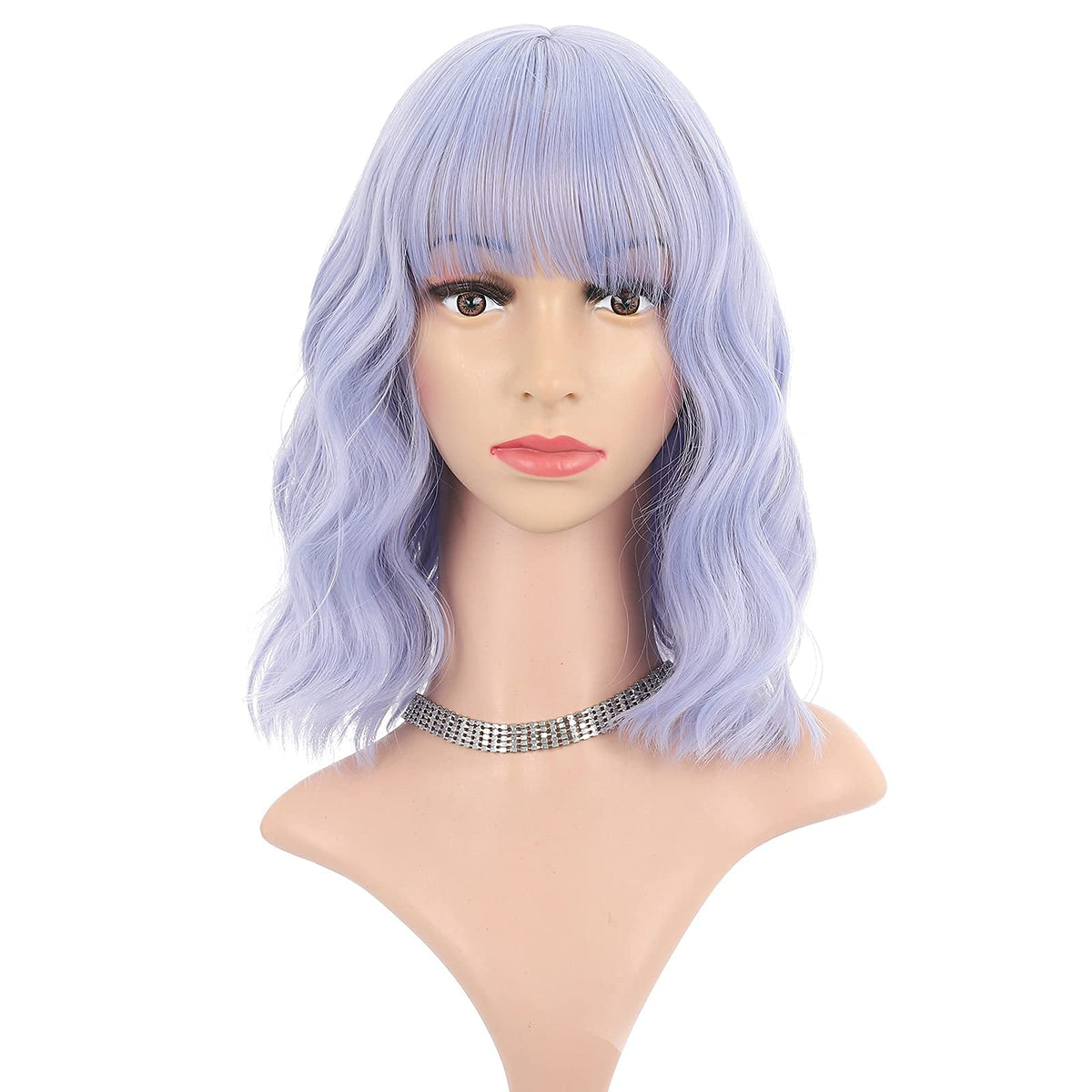 FAELBATY Blonde Wave Short Bob Wigs With Air Bangs Shoulder Length Wig For Women and Girls Curly Wavy Synthetic Cosplay Costume Wig (12" Mix blonde and gold)
