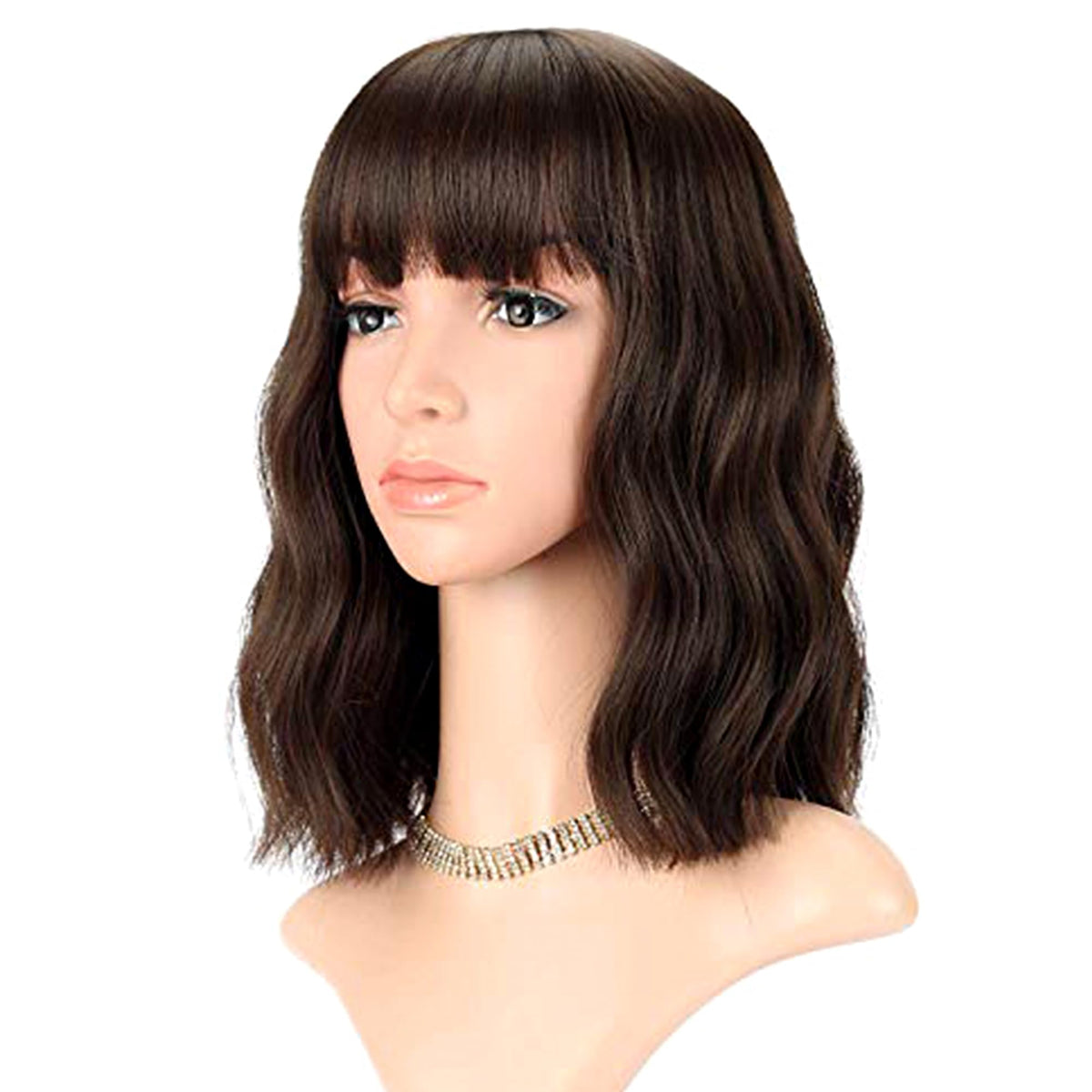 FAELBATY Blonde Wave Short Bob Wigs With Air Bangs Shoulder Length Wig For Women and Girls Curly Wavy Synthetic Cosplay Costume Wig (12" Mix blonde and gold)