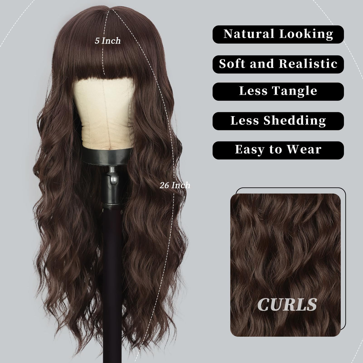Lativ Ombre Blonde Brown Wig with Bangs Long Wavy Curly Wig with Brown End