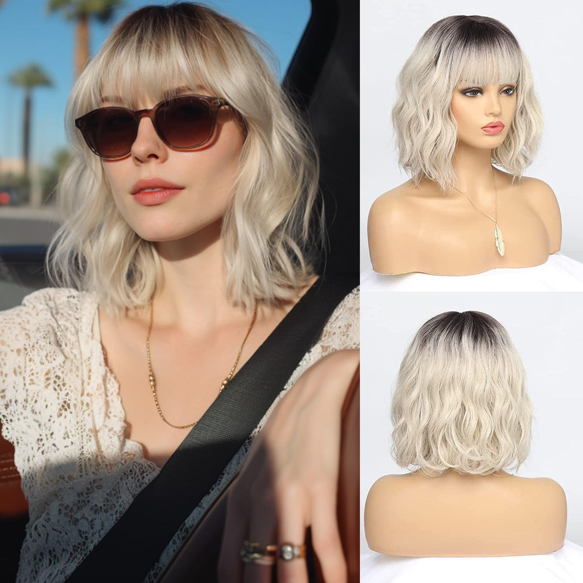 Short Auburn Wigs for Women Dark Ginger Wig with Bangs Wigs Natural Looking Curly Hair Medium Length Synthetic Bob Wig Wavy Colorful Wigs（14 Inches）