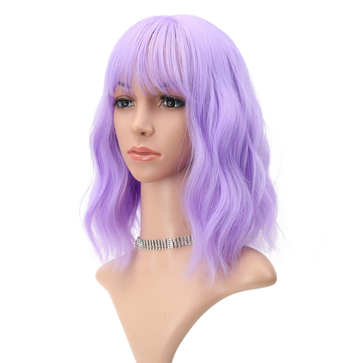 FAELBATY Blonde Wave Short Bob Wigs With Air Bangs Shoulder Length Wig For Women and Girls Curly Wavy Synthetic Cosplay Costume Wig (12" Mix blonde and gold)