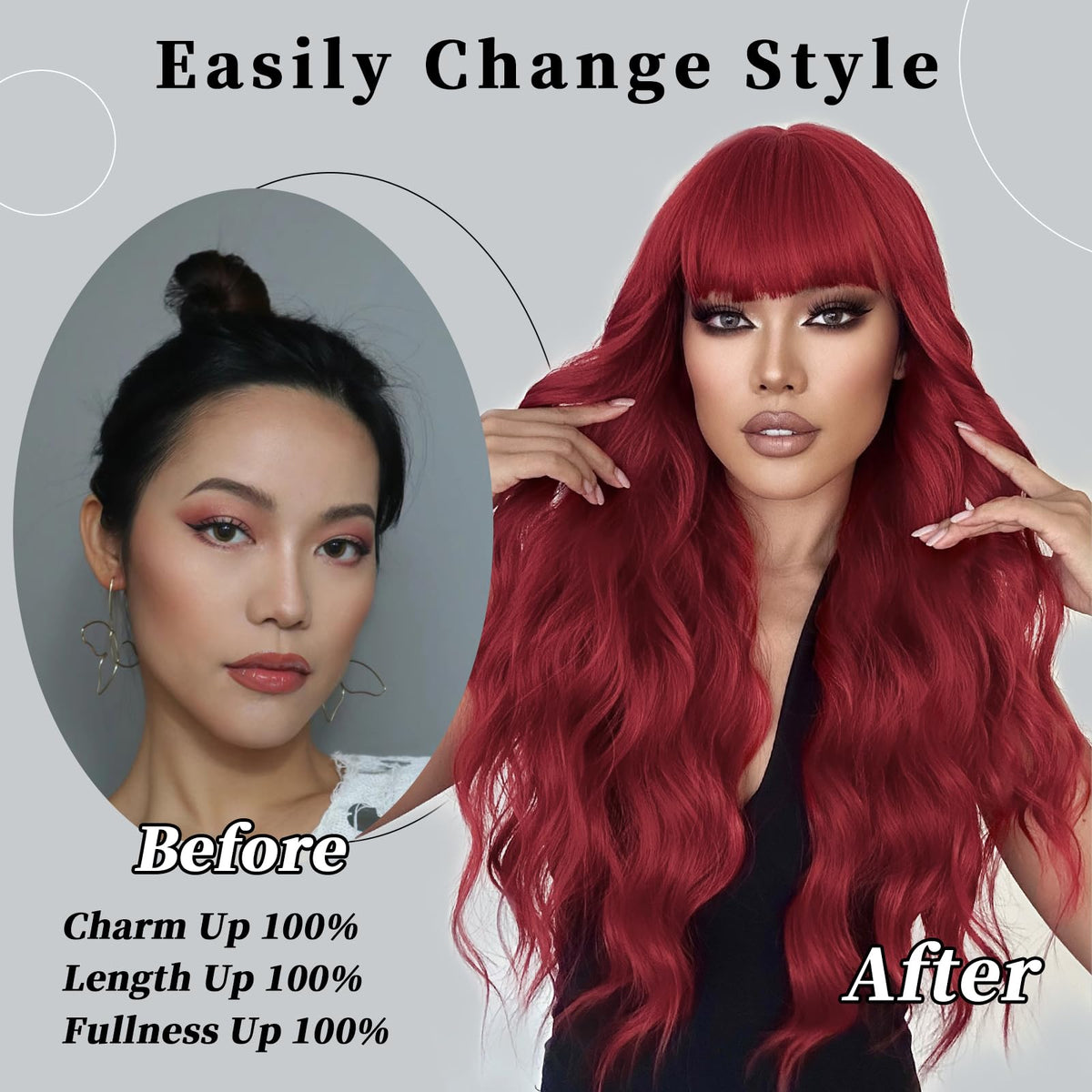 Lativ Ombre Blonde Brown Wig with Bangs Long Wavy Curly Wig with Brown End