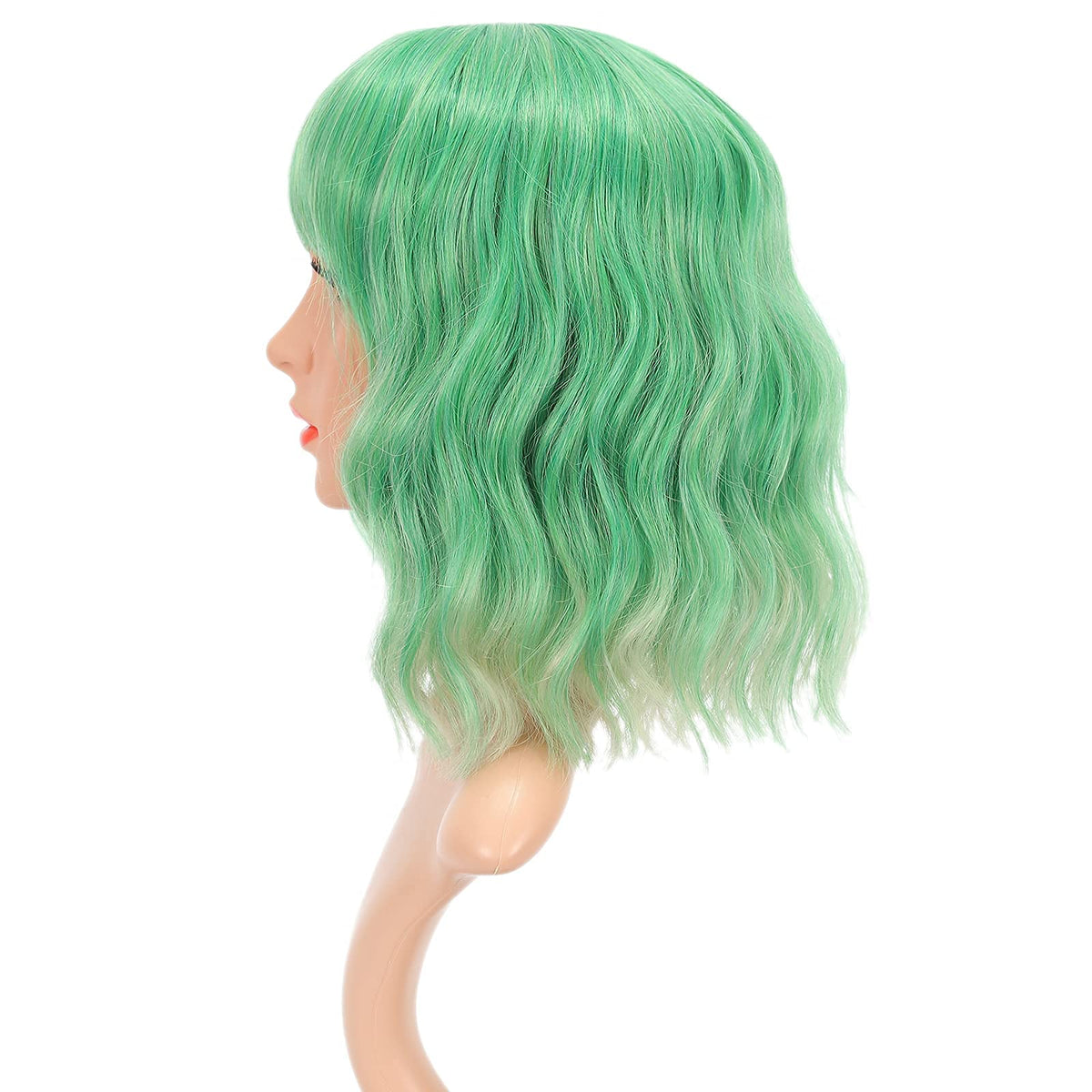 FAELBATY Blonde Wave Short Bob Wigs With Air Bangs Shoulder Length Wig For Women and Girls Curly Wavy Synthetic Cosplay Costume Wig (12" Mix blonde and gold)