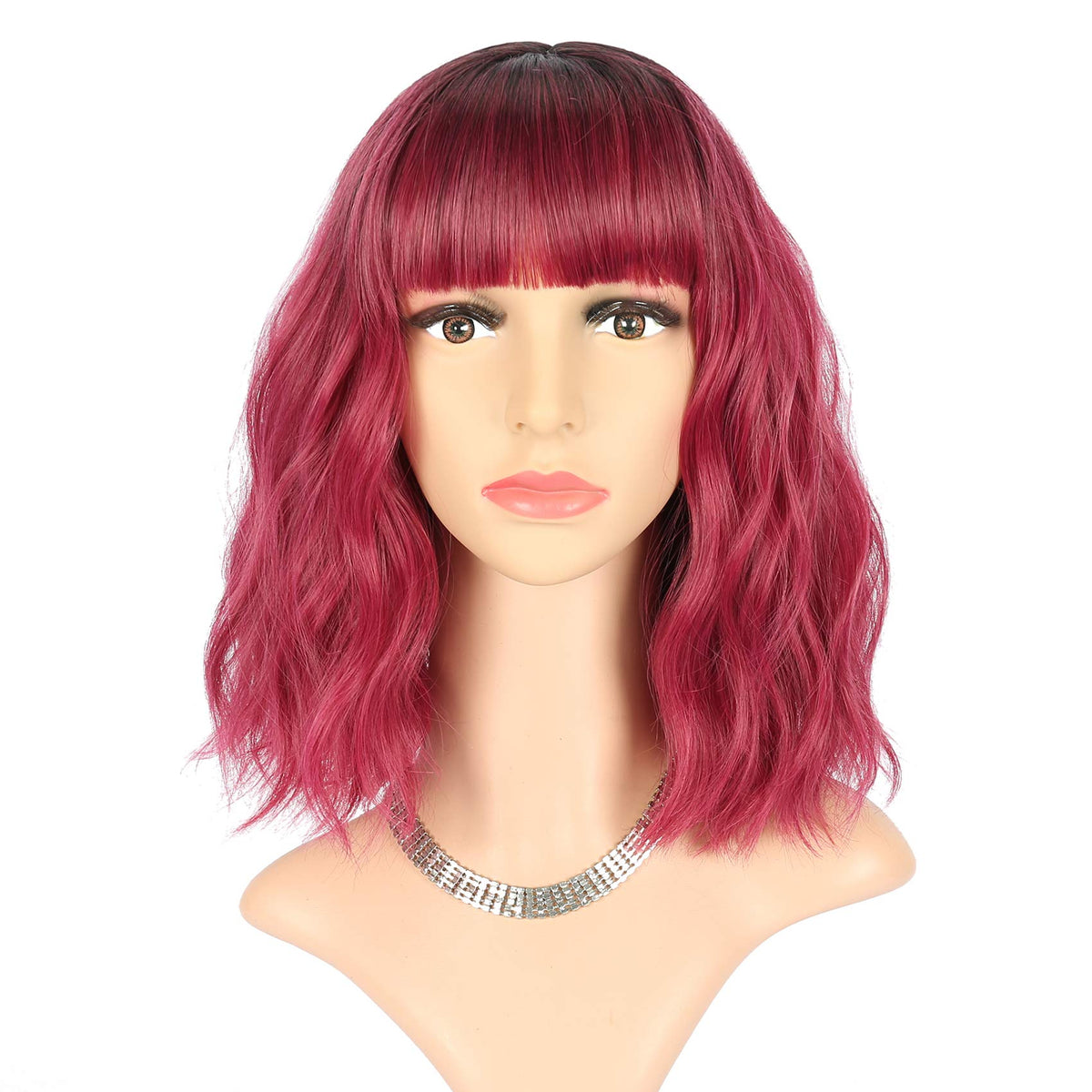 FAELBATY Blonde Wave Short Bob Wigs With Air Bangs Shoulder Length Wig For Women and Girls Curly Wavy Synthetic Cosplay Costume Wig (12" Mix blonde and gold)