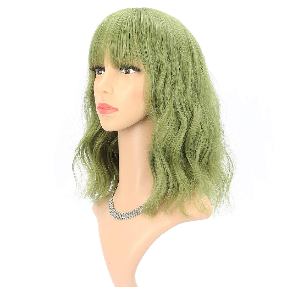 FAELBATY Blonde Wave Short Bob Wigs With Air Bangs Shoulder Length Wig For Women and Girls Curly Wavy Synthetic Cosplay Costume Wig (12" Mix blonde and gold)
