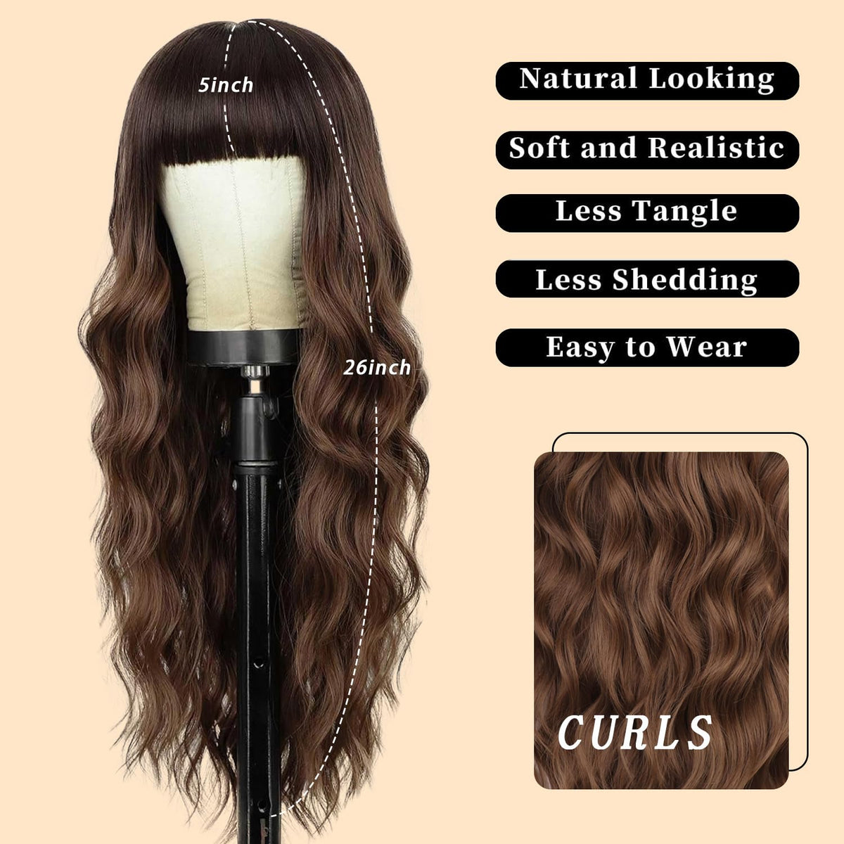 Lativ Ombre Blonde Brown Wig with Bangs Long Wavy Curly Wig with Brown End