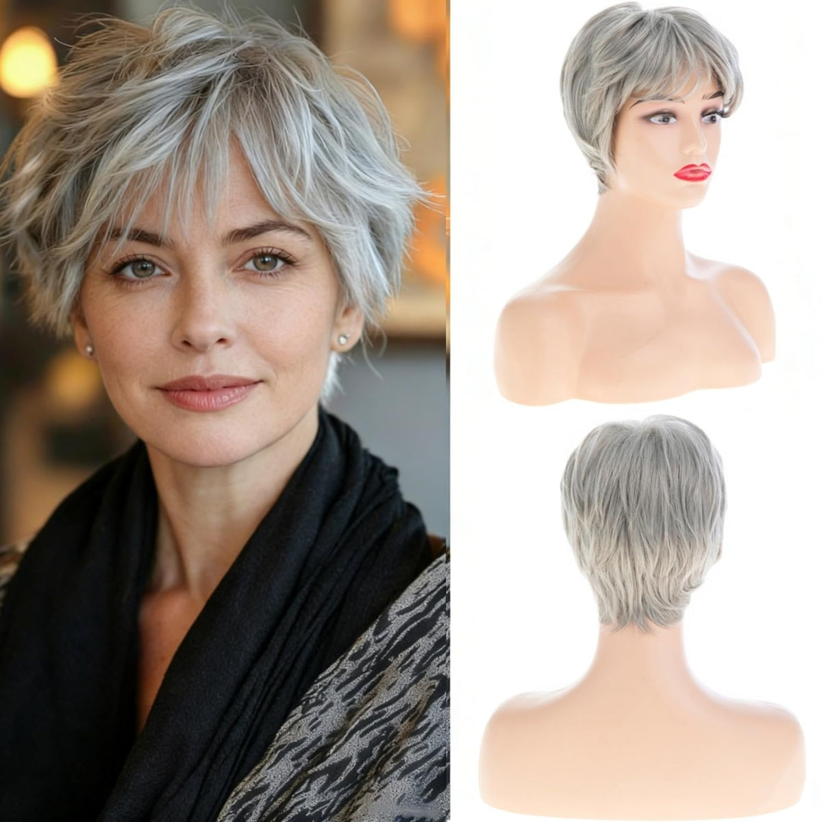 Women Short Pixie Cut Wig Synthetic Layered Cosplay Hair,Brown