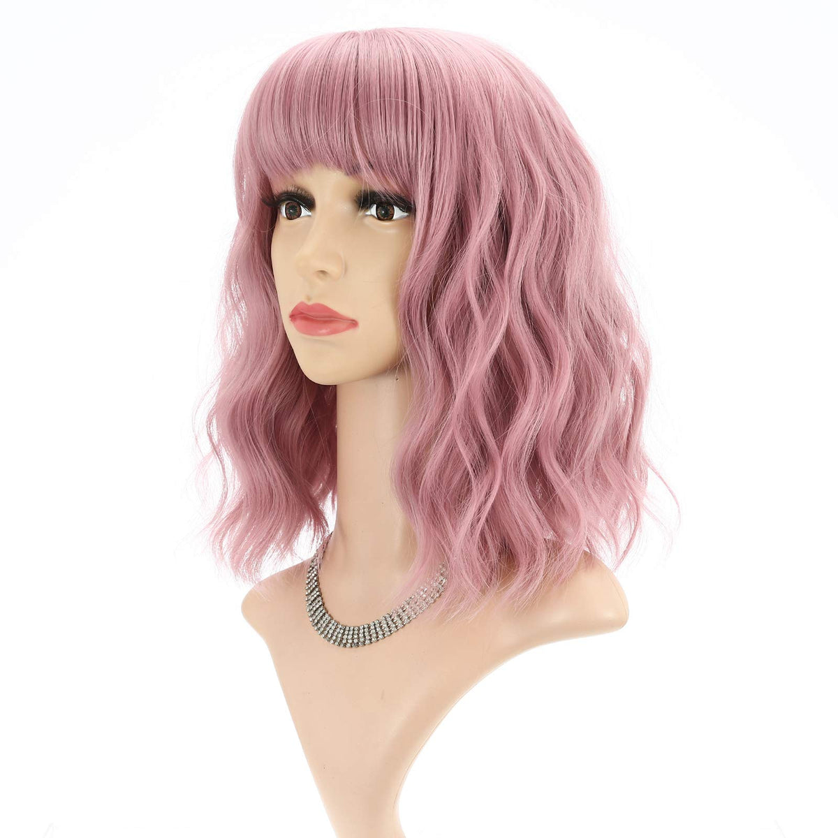 FAELBATY Blonde Wave Short Bob Wigs With Air Bangs Shoulder Length Wig For Women and Girls Curly Wavy Synthetic Cosplay Costume Wig (12" Mix blonde and gold)
