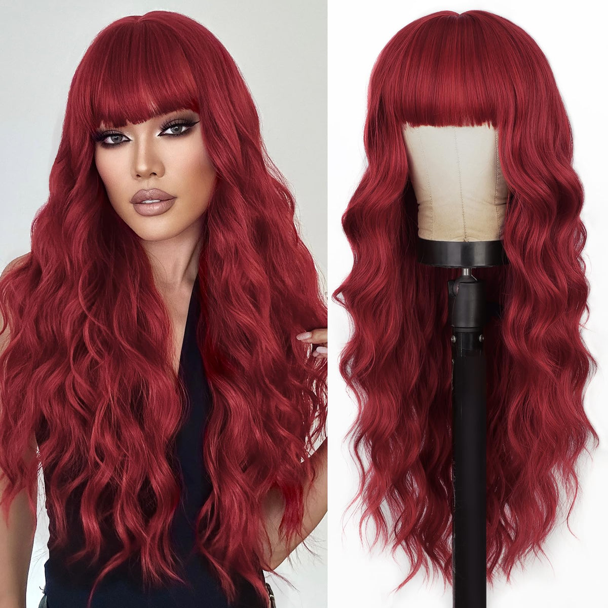 Lativ Ombre Blonde Brown Wig with Bangs Long Wavy Curly Wig with Brown End