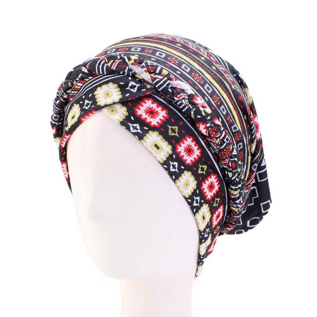 Fashion Soft Cotton Print Braid Turban Lightweight Muslim Turbans Head For Women Women's Hijabs Caps Hat Lightweight Inner Hijab Caps Elegant Arab Wrap Head Scarves Turban Scarf For Women
