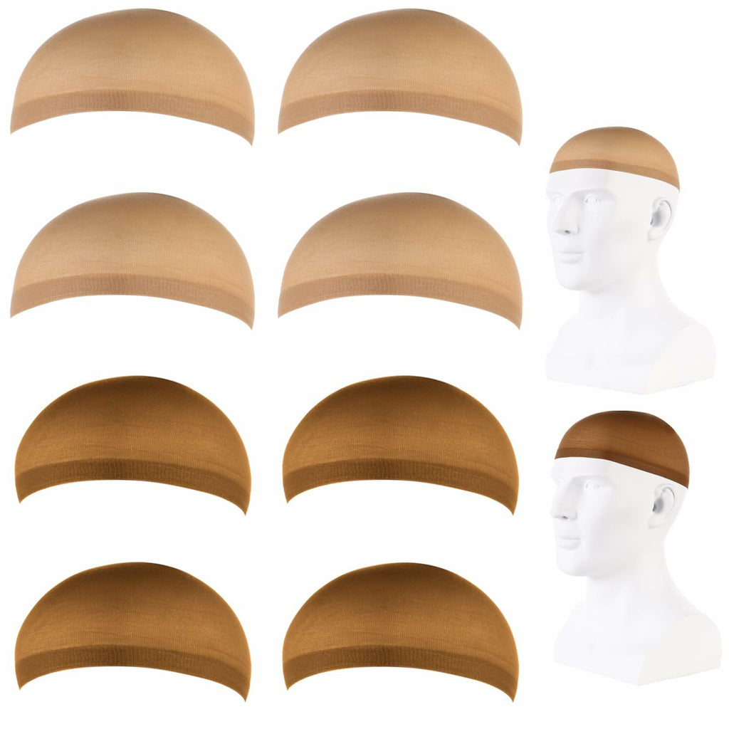 Arcjunys 8Pcs Nylon Stretchy Wig Caps for Women Lace Front Wigs Skin Brown