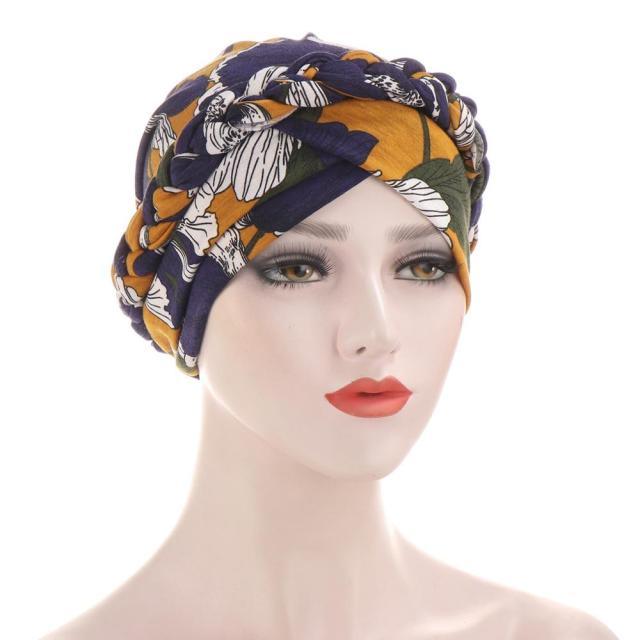 Fashion Soft Cotton Print Braid Turban Lightweight Muslim Turbans Head For Women Women's Hijabs Caps Hat Lightweight Inner Hijab Caps Elegant Arab Wrap Head Scarves Turban Scarf For Women